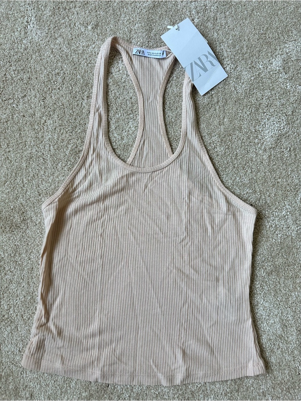 Zara Ribbed Racerback Tank Top in Light Peach